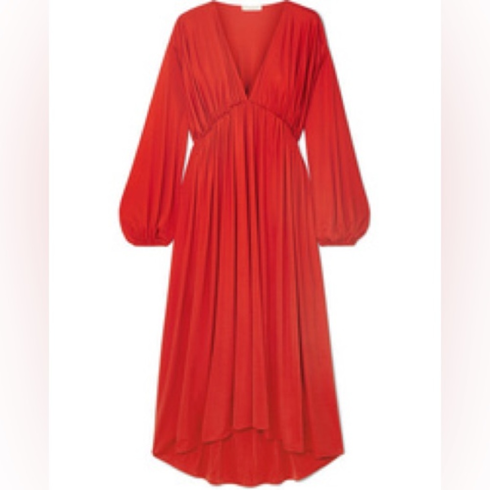 THE ROW
Sasha Gathered Satin-jersey Midi Dress in Red
